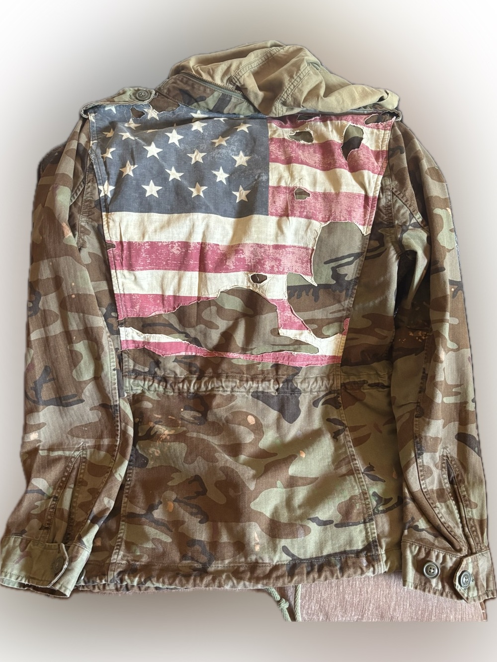 Ralph Lauren Denim & Supply Camo Utility Jacket Back American Flag Women's M
